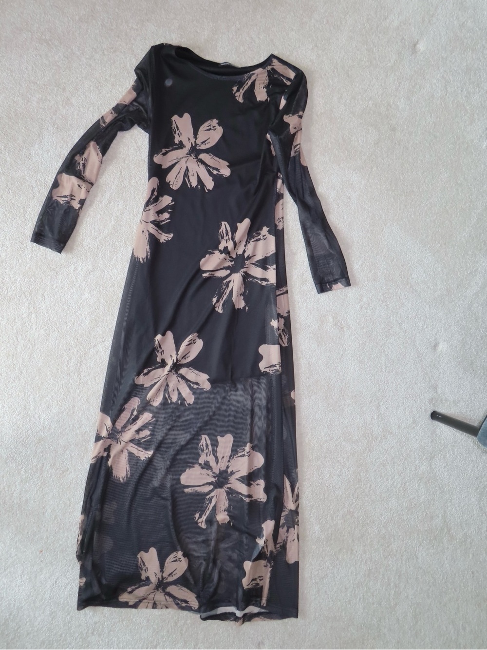 Amazon Black Sheer Maxi Dress with Blush Floral Print